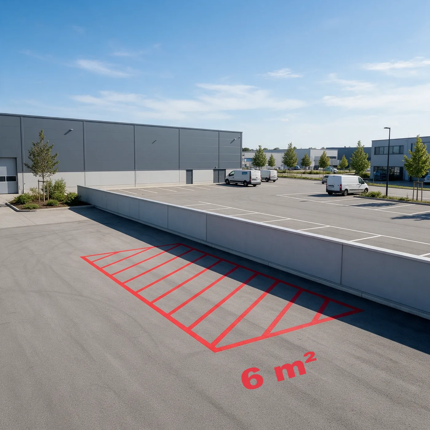 Markierte Stellfläche für einen Batteriespeicher auf einem Gewerbehof